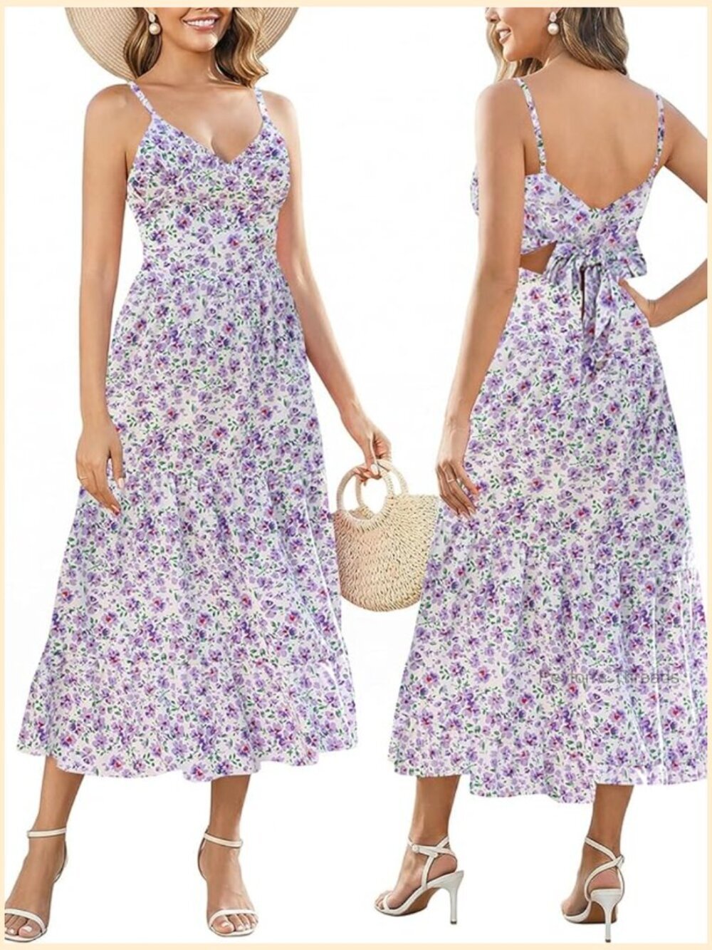 Spaghetti Strap Floral Maxi Dress Backless Bow Tie Beach Party Sundress